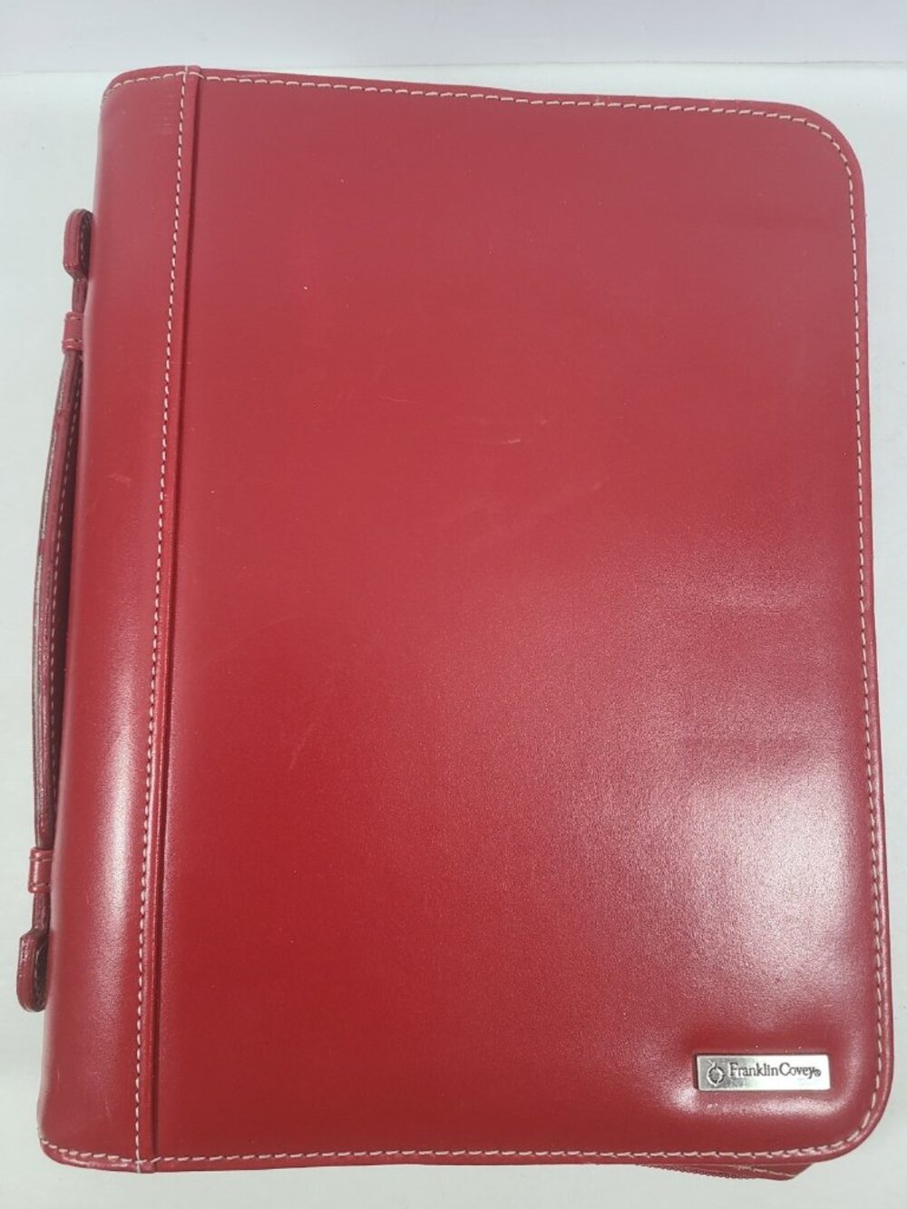 Franklin Covey Red Leather Classic 7 Ring Zip Around Day Planner Binder 5.5x8.5
